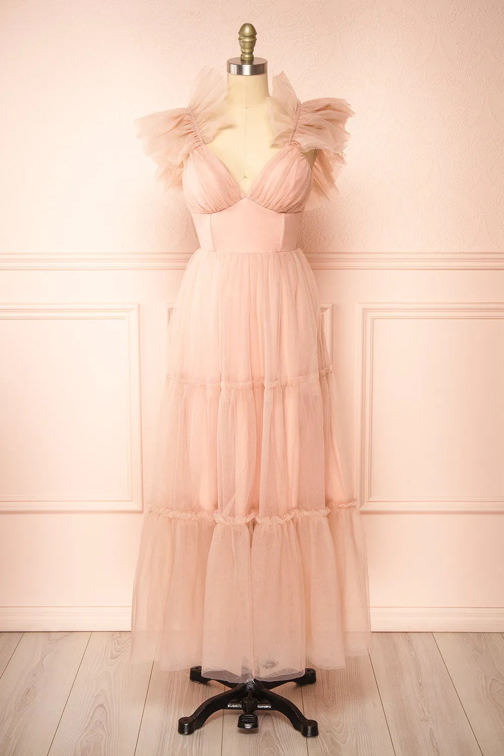 Eunby | Maxi Pink Tulle Dress w/ Open Back sold by Boutique 1861