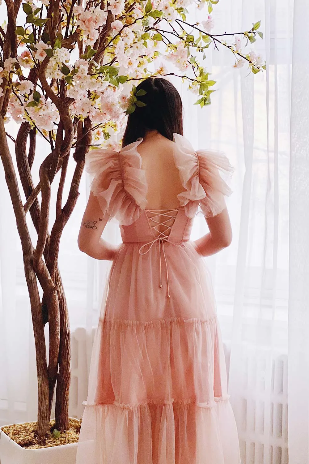 Eunby | Maxi Pink Tulle Dress w/ Open Back sold by Boutique 1861 product image thumbnail 2