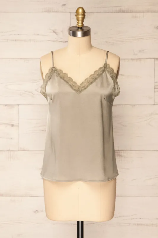 Hwasa Sage | Satin Cami with Lace Trim sold by Boutique 1861