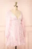 Elowen | Short Pink Floral Dress with Plunging Neckline sold by Boutique 1861