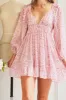 Elowen | Short Pink Floral Dress with Plunging Neckline sold by Boutique 1861