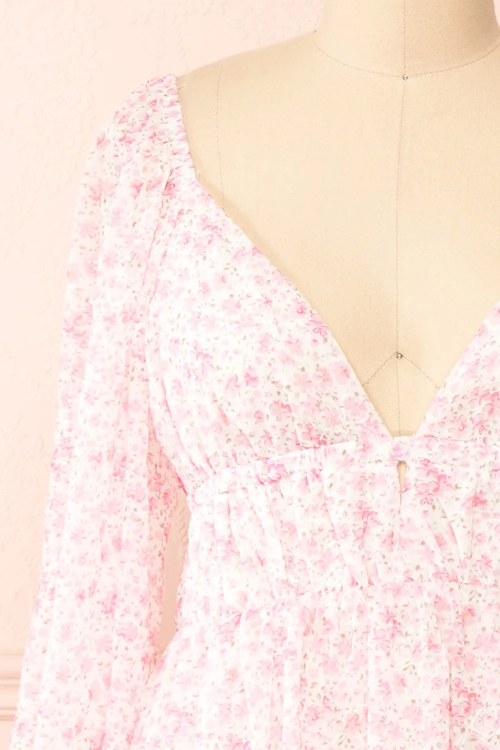 Elowen | Short Pink Floral Dress with Plunging Neckline sold by Boutique 1861 product image thumbnail 3