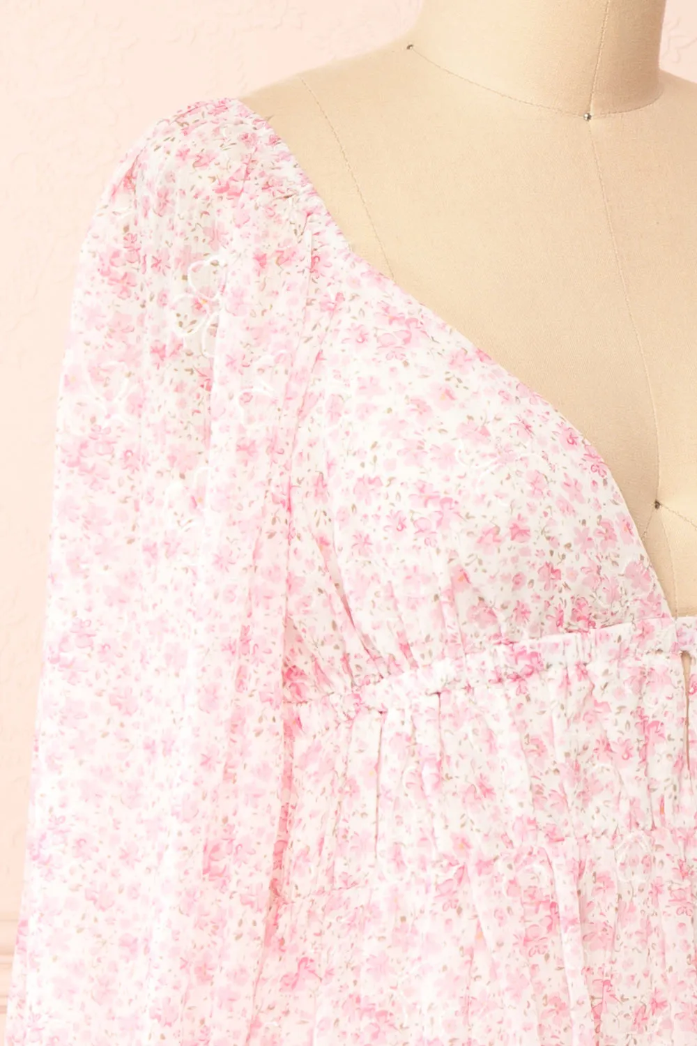 Elowen | Short Pink Floral Dress with Plunging Neckline sold by Boutique 1861 product image thumbnail 5