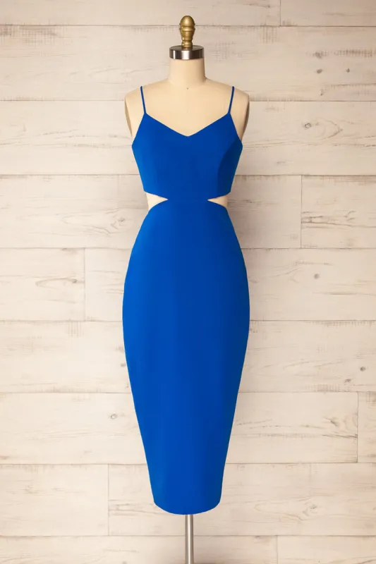 Komia Royal Blue | Fitted Midi Dress w/ Cut-Outs sold by Boutique 1861