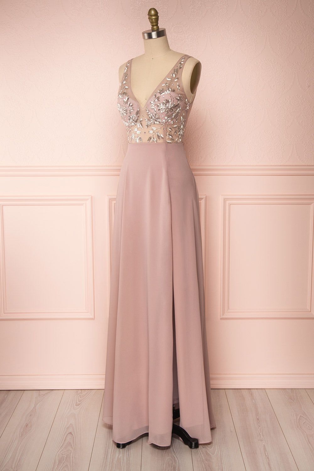 Esther Taupe | Maxi Prom Dress with Slit sold by Boutique 1861 product image thumbnail 4