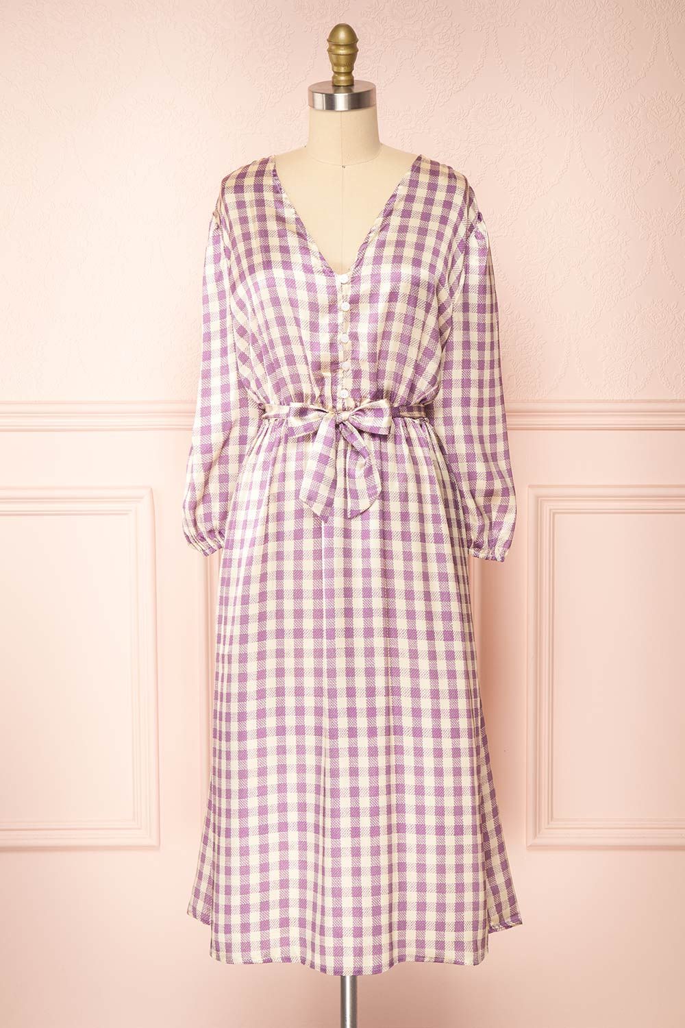 Rhea | Long Sleeve Plaid Satin Midi Dress sold by Boutique 1861