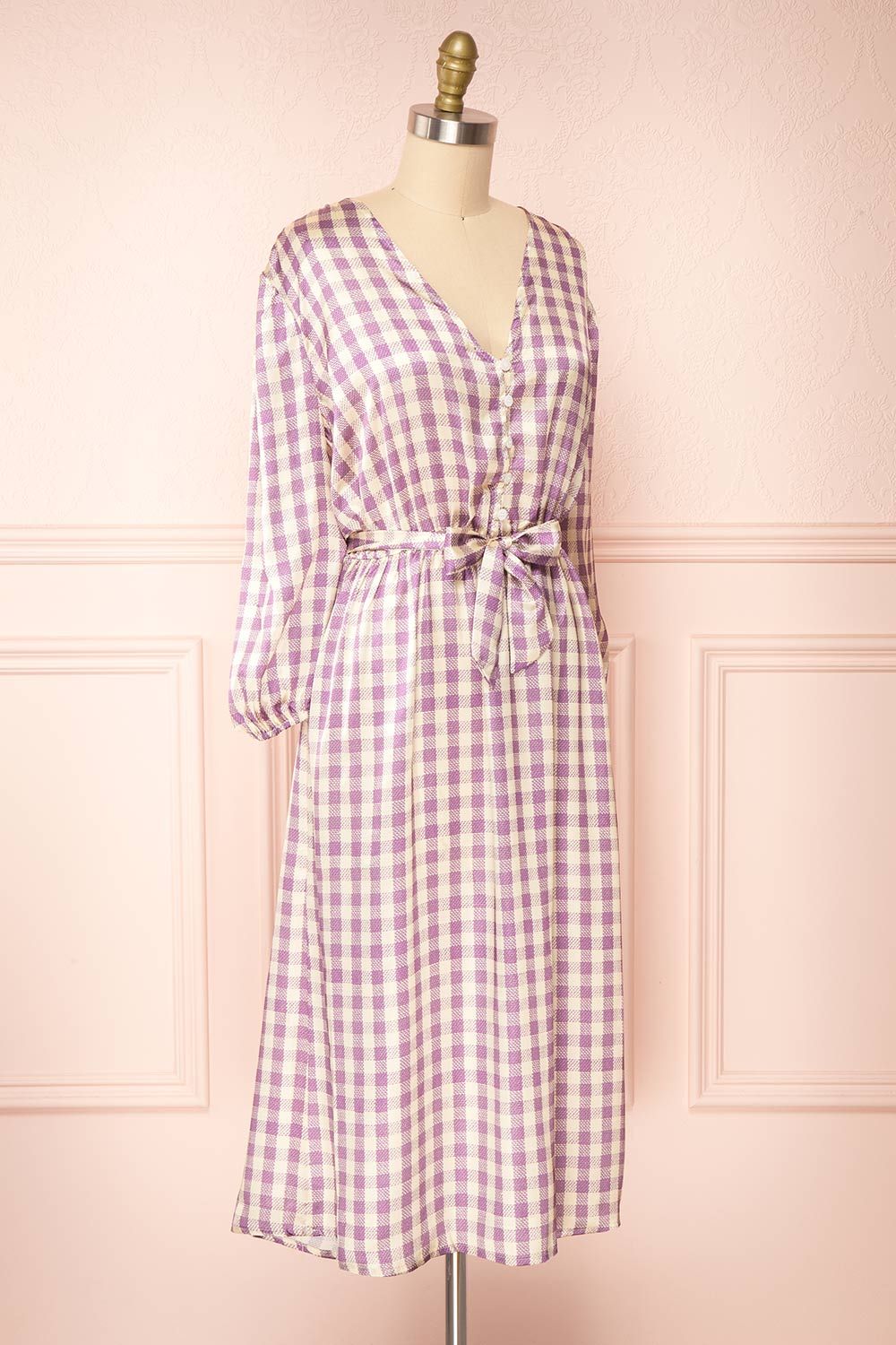 Rhea | Long Sleeve Plaid Satin Midi Dress sold by Boutique 1861 product image thumbnail 3