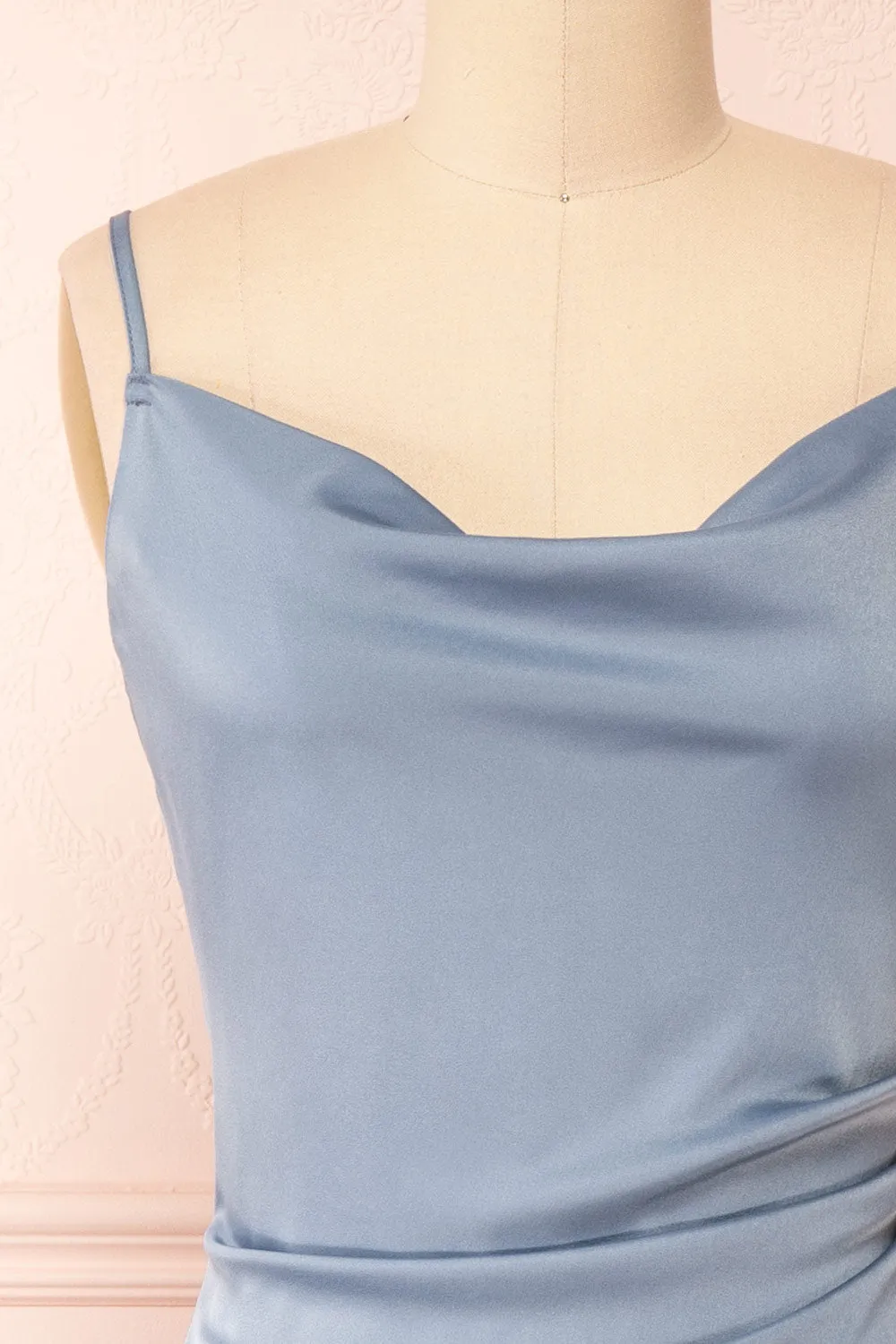 Chloe Blue Grey | Cowl Neck Satin Midi Slip Dress sold by Boutique 1861 product image thumbnail 3
