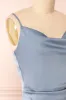 Chloe Blue Grey | Cowl Neck Satin Midi Slip Dress sold by Boutique 1861