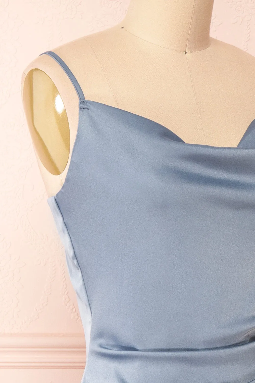 Chloe Blue Grey | Cowl Neck Satin Midi Slip Dress sold by Boutique 1861 product image thumbnail 5