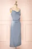 Chloe Blue Grey | Cowl Neck Satin Midi Slip Dress sold by Boutique 1861