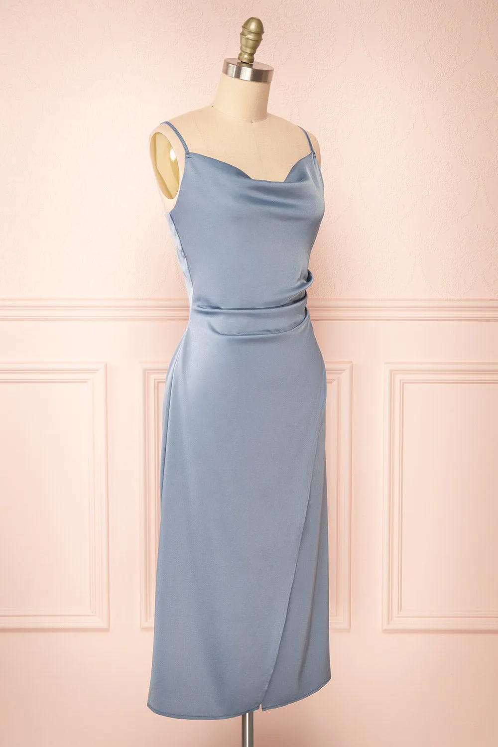 Chloe Blue Grey | Cowl Neck Satin Midi Slip Dress sold by Boutique 1861 product image thumbnail 4