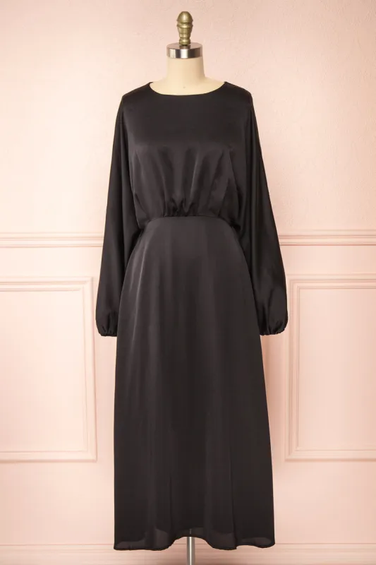 Reneane Black | Long Sleeve Midi A-Line Dress sold by Boutique 1861