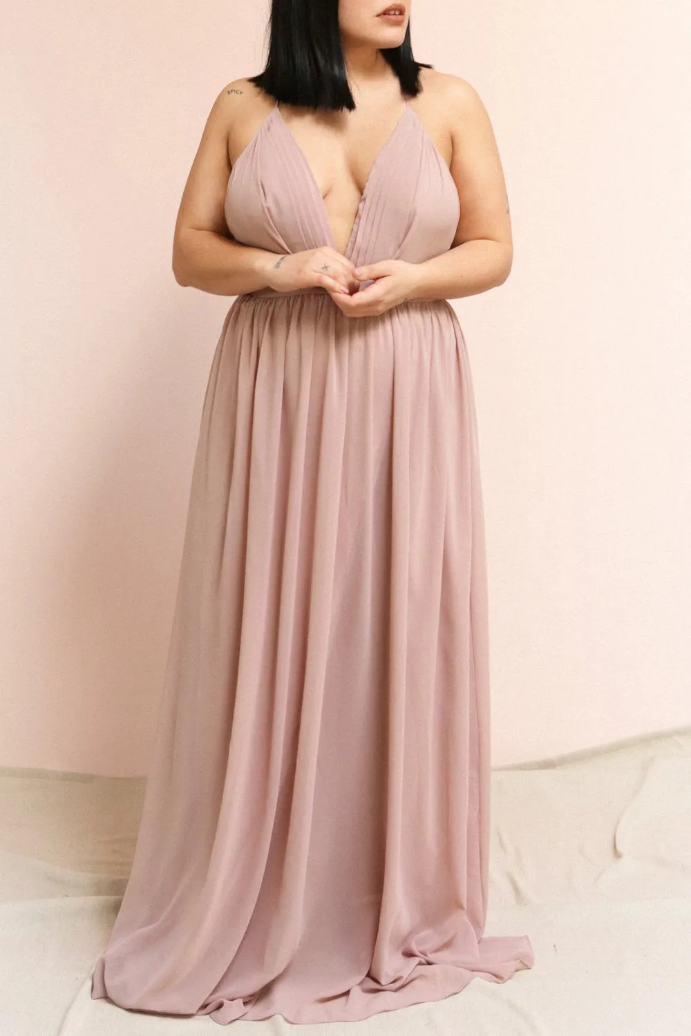 Haley Burgundy | Deep V-Neck Chiffon Maxi Dress sold by Boutique 1861 product image thumbnail 2