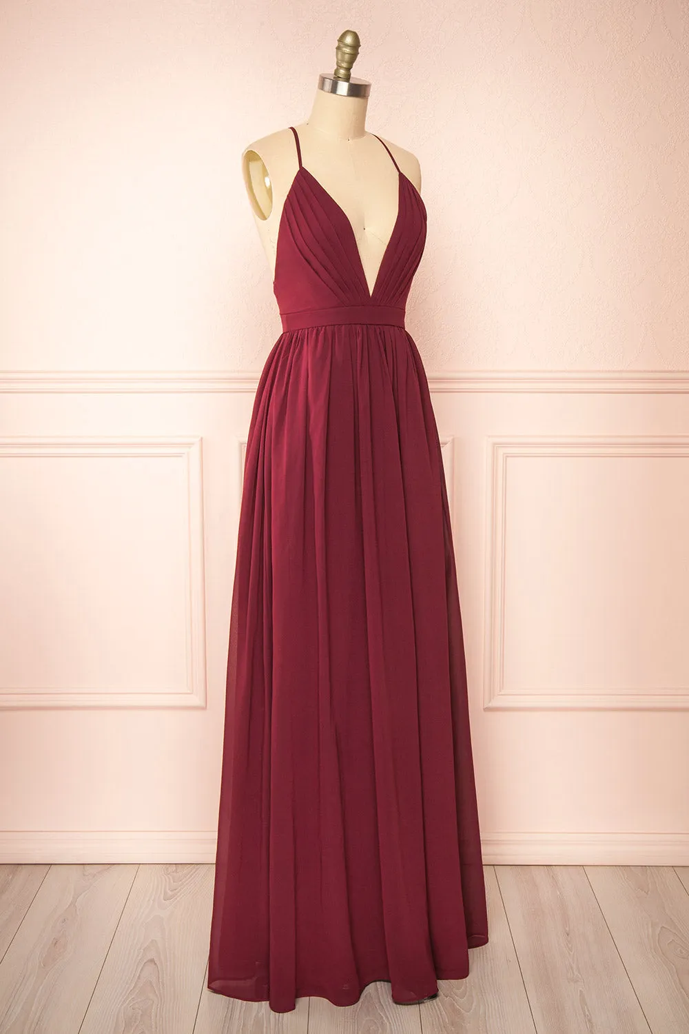 Haley Burgundy | Deep V-Neck Chiffon Maxi Dress sold by Boutique 1861 product image thumbnail 4