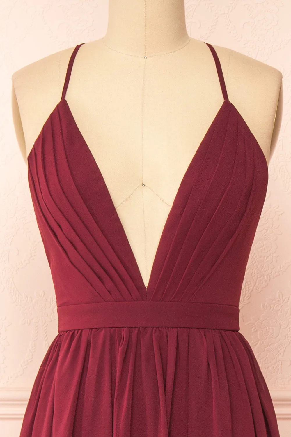 Haley Burgundy | Deep V-Neck Chiffon Maxi Dress sold by Boutique 1861 product image thumbnail 3