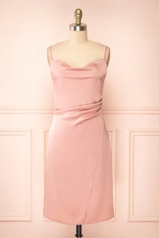 Zaina Pink | Cowl Neck Satin Slip Dress sold by Boutique 1861