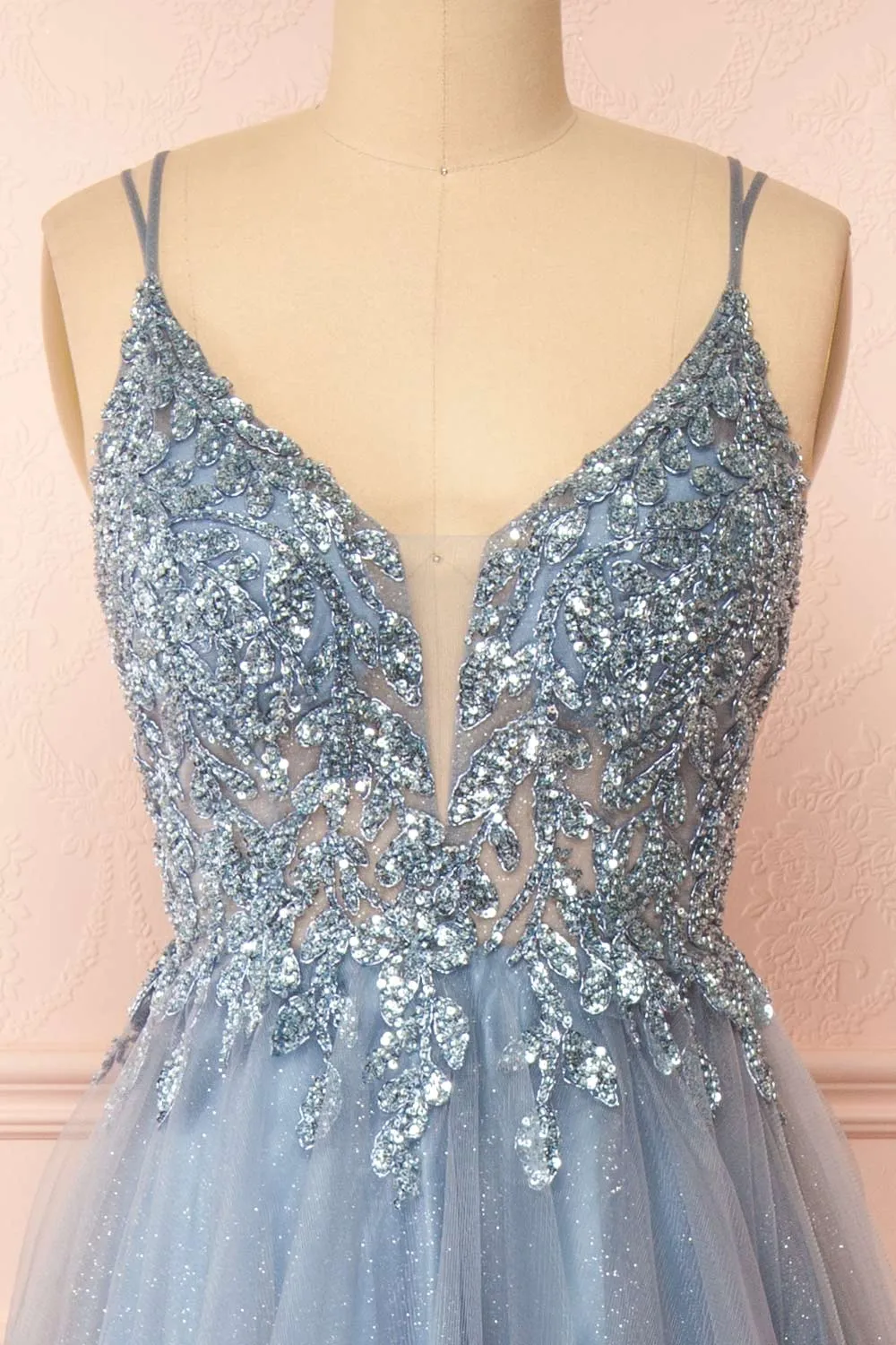 Aethera Blue Grey | Sparkling Beaded A-Line Maxi Dress sold by Boutique 1861 product image thumbnail 4