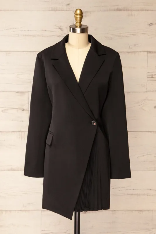Siazan | Asymmetrical Black Blazer Dress w/ Pleats sold by Boutique 1861