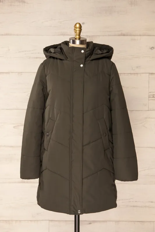 Tuvalu Khaki | Quilted Coat w/ Side Vents sold by Boutique 1861