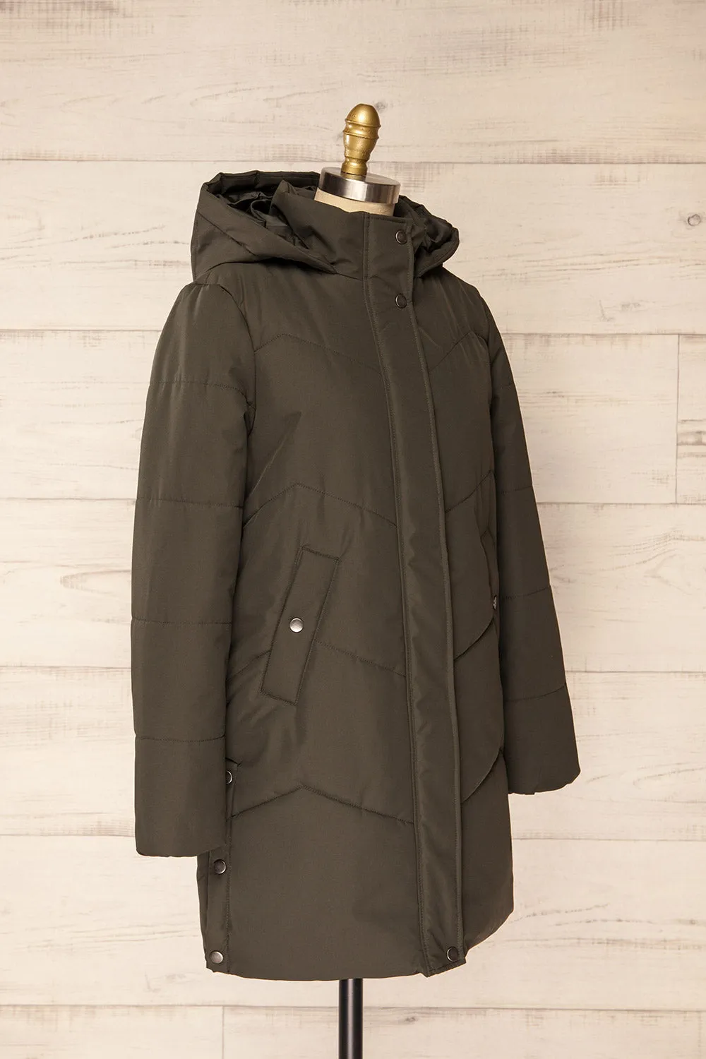 Tuvalu Khaki | Quilted Coat w/ Side Vents sold by Boutique 1861 product image thumbnail 5