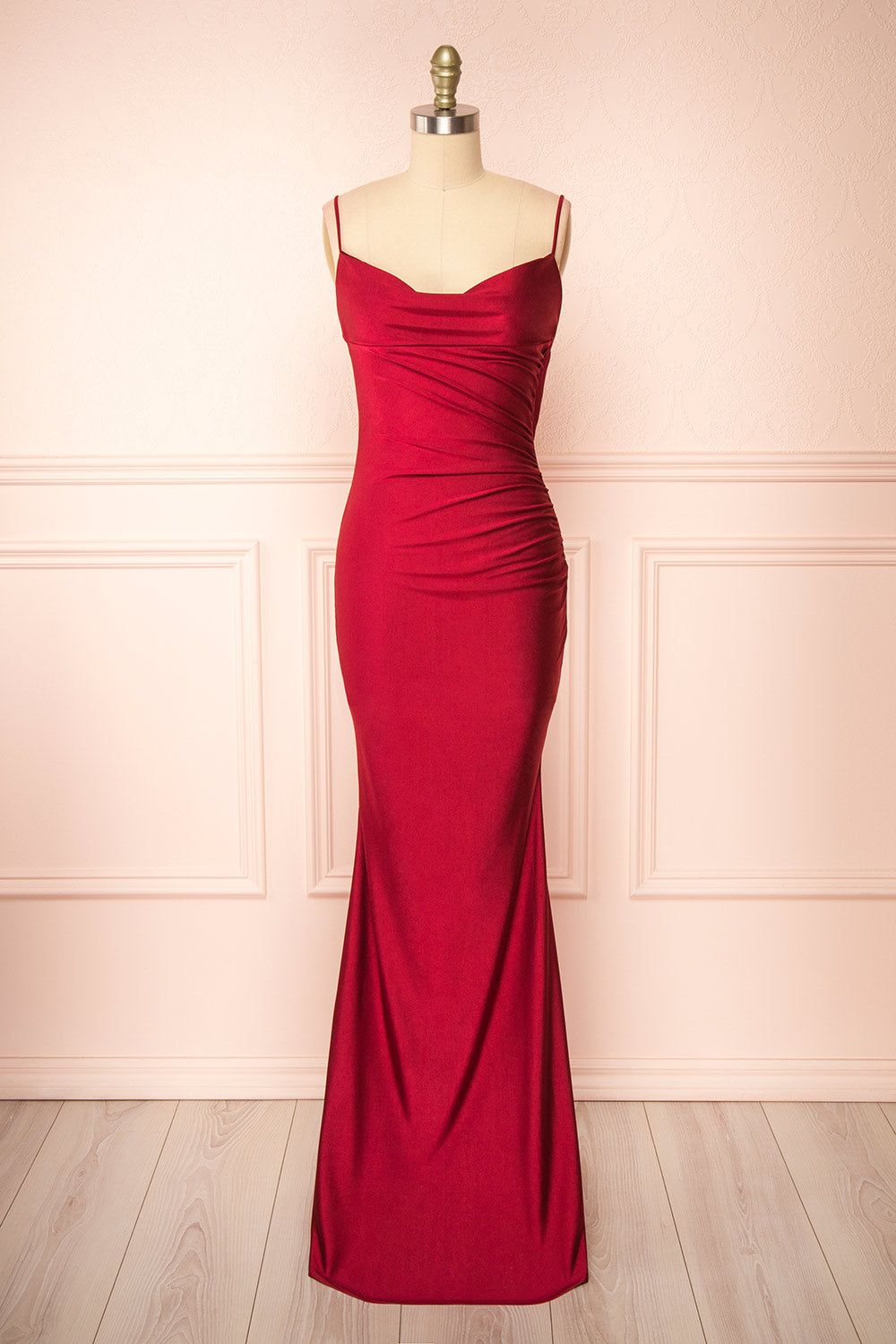 Kristen Burgundy | Fitted Maxi Dress w/ Cowl Neck sold by Boutique 1861