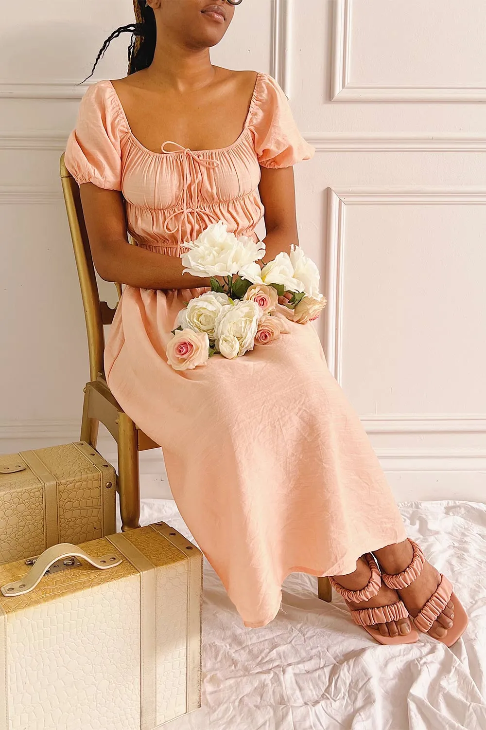 Imna Peach | A-Line Midi Dress w/ Puffy Sleeves sold by Boutique 1861 product image thumbnail 2