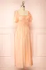 Imna Peach | A-Line Midi Dress w/ Puffy Sleeves sold by Boutique 1861