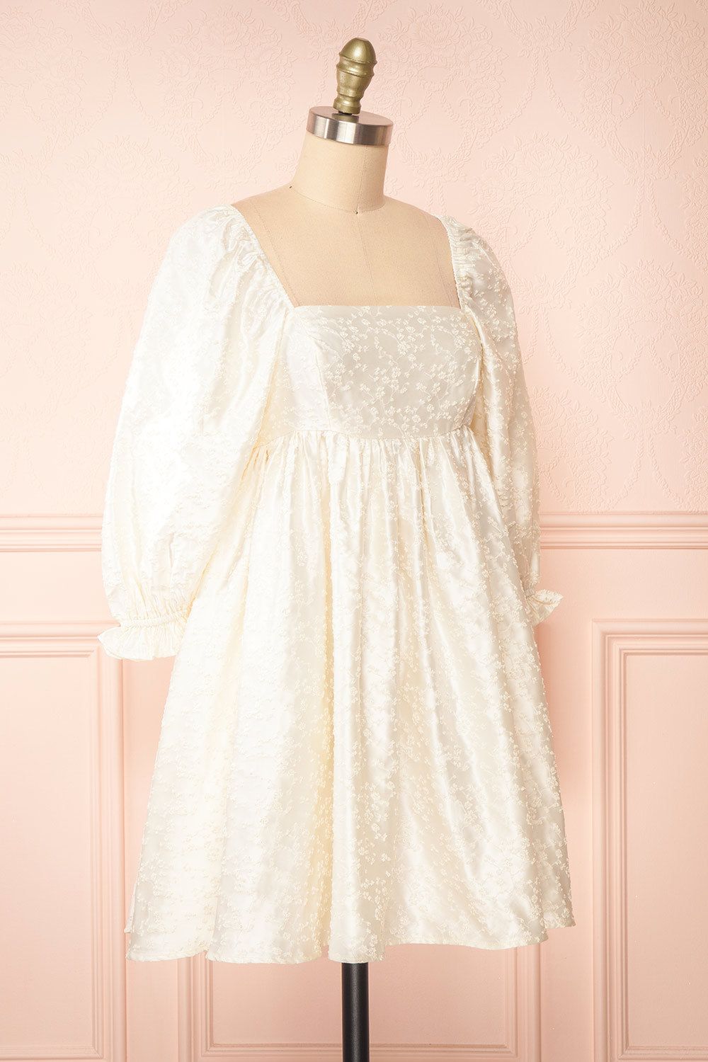 Betie | Ivory Satin Embroidered Babydoll Dress sold by Boutique 1861 product image thumbnail 4