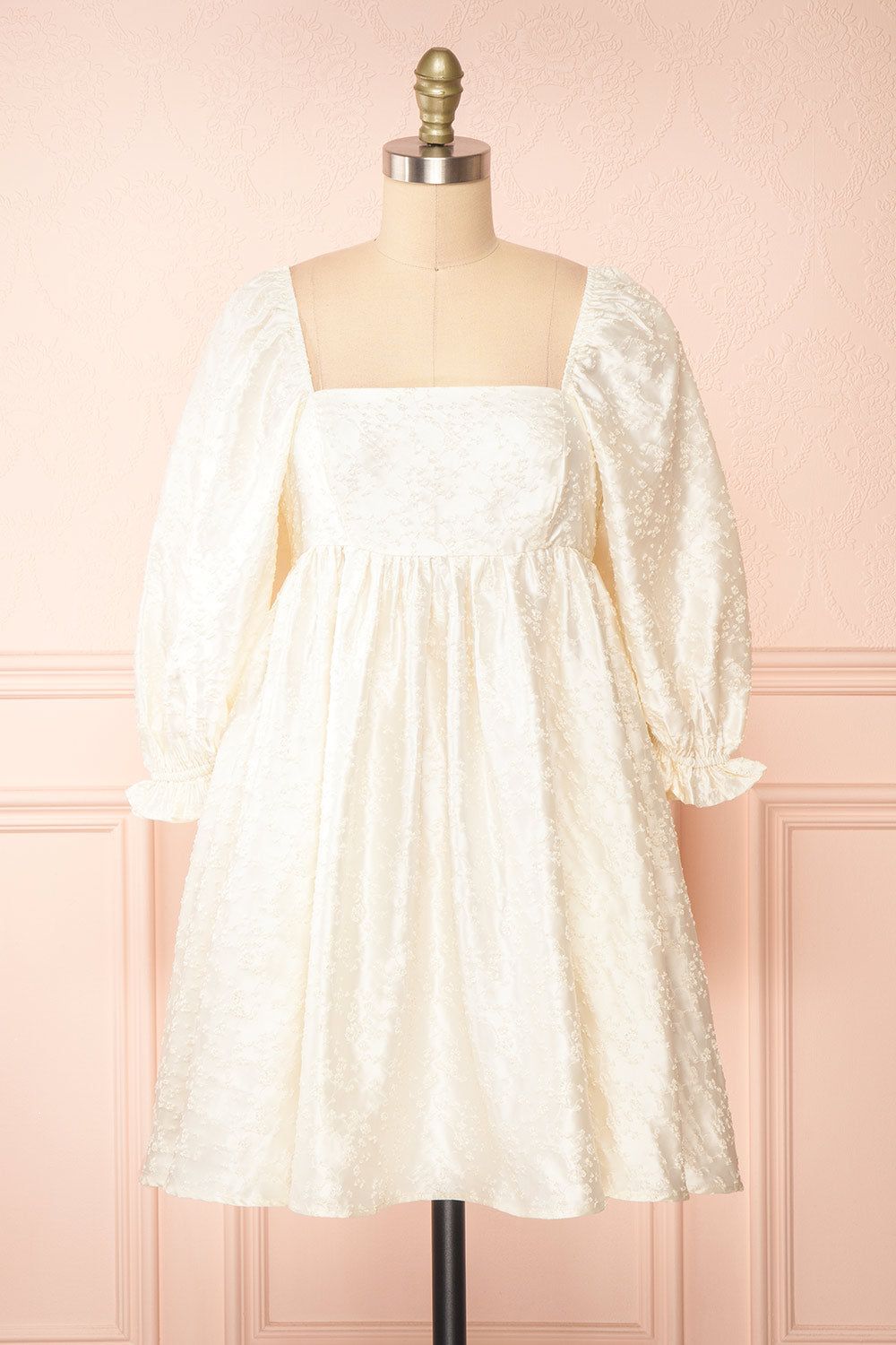 Betie | Ivory Satin Embroidered Babydoll Dress sold by Boutique 1861