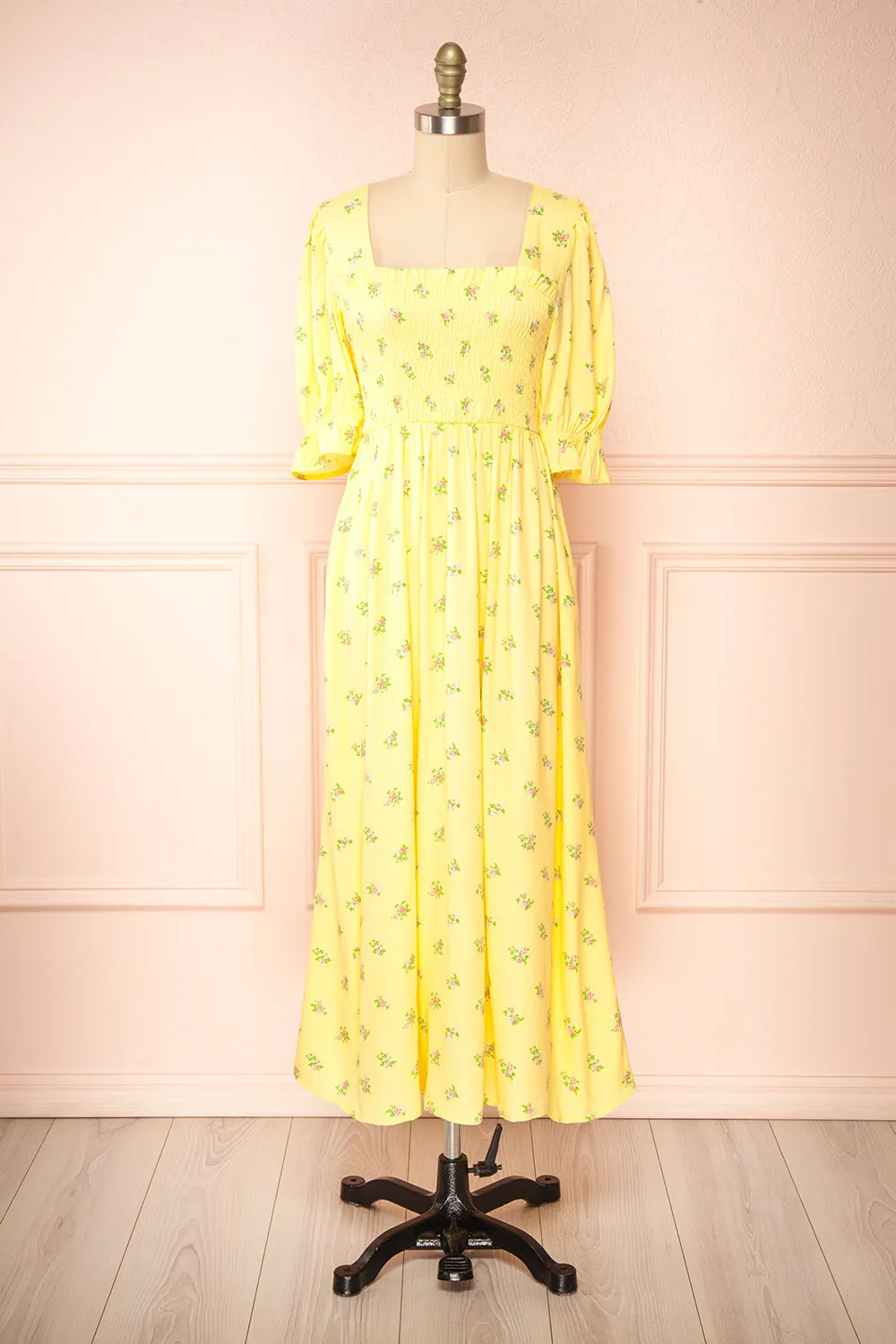 Hapi | Yellow Floral Midi Dress sold by Boutique 1861