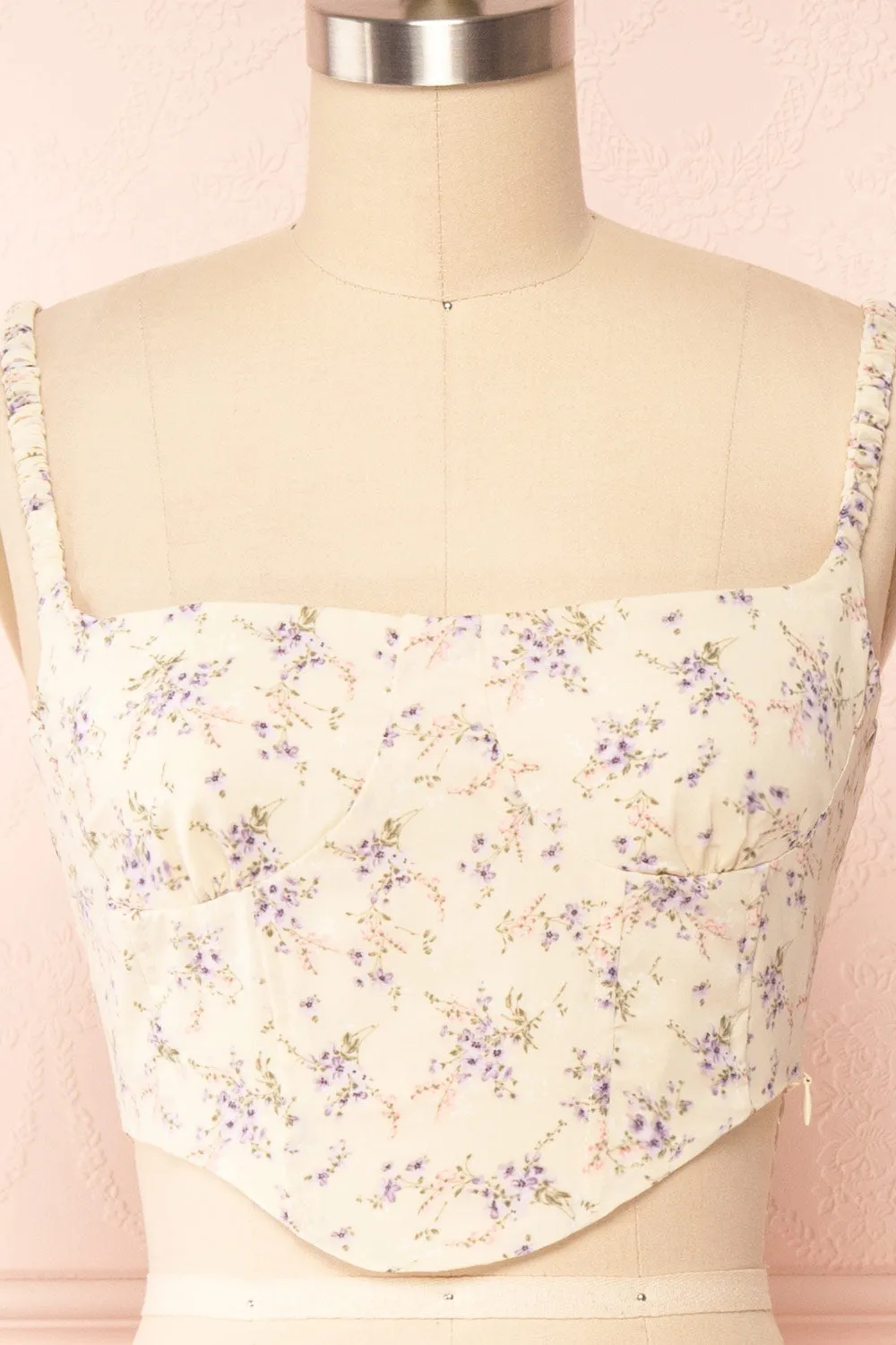 Cissiae Beige | Floral Cropped Tank Top sold by Boutique 1861 product image thumbnail 3