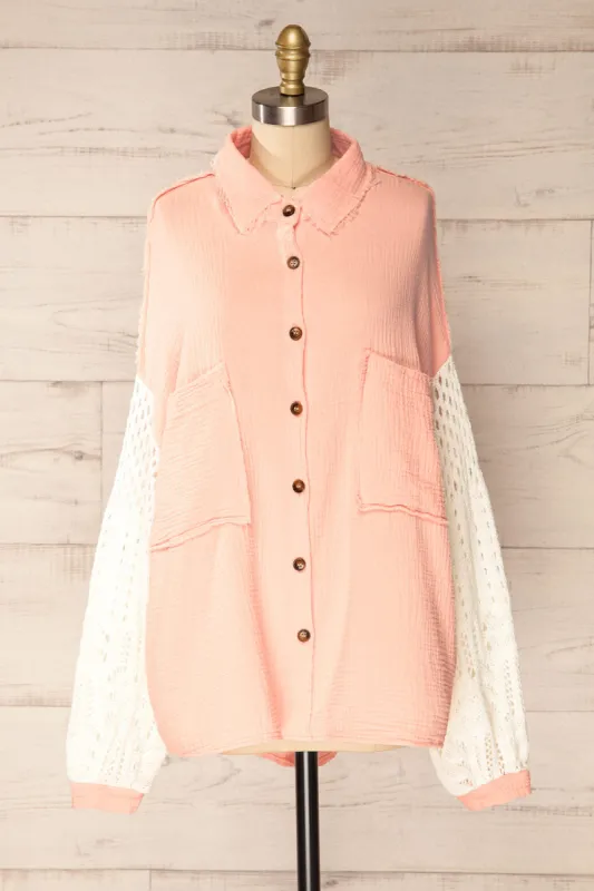 Jaipur Pink | Oversized Shirt w/ Knit Sleeves sold by Boutique 1861
