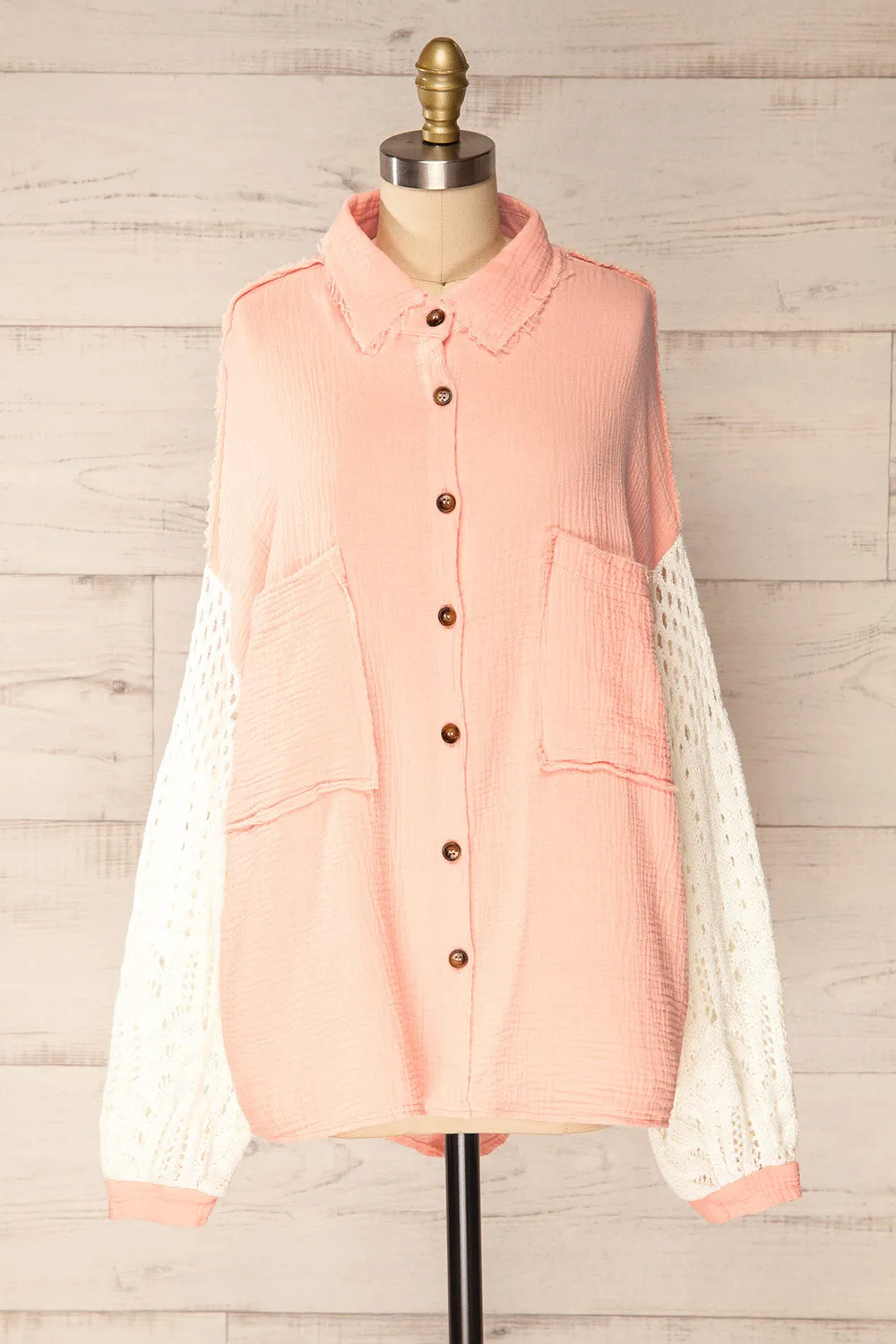 Jaipur Pink | Oversized Shirt w/ Knit Sleeves sold by Boutique 1861