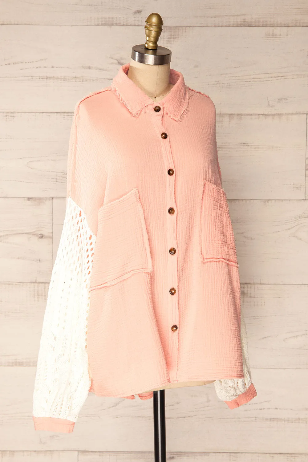 Jaipur Pink | Oversized Shirt w/ Knit Sleeves sold by Boutique 1861 product image thumbnail 3