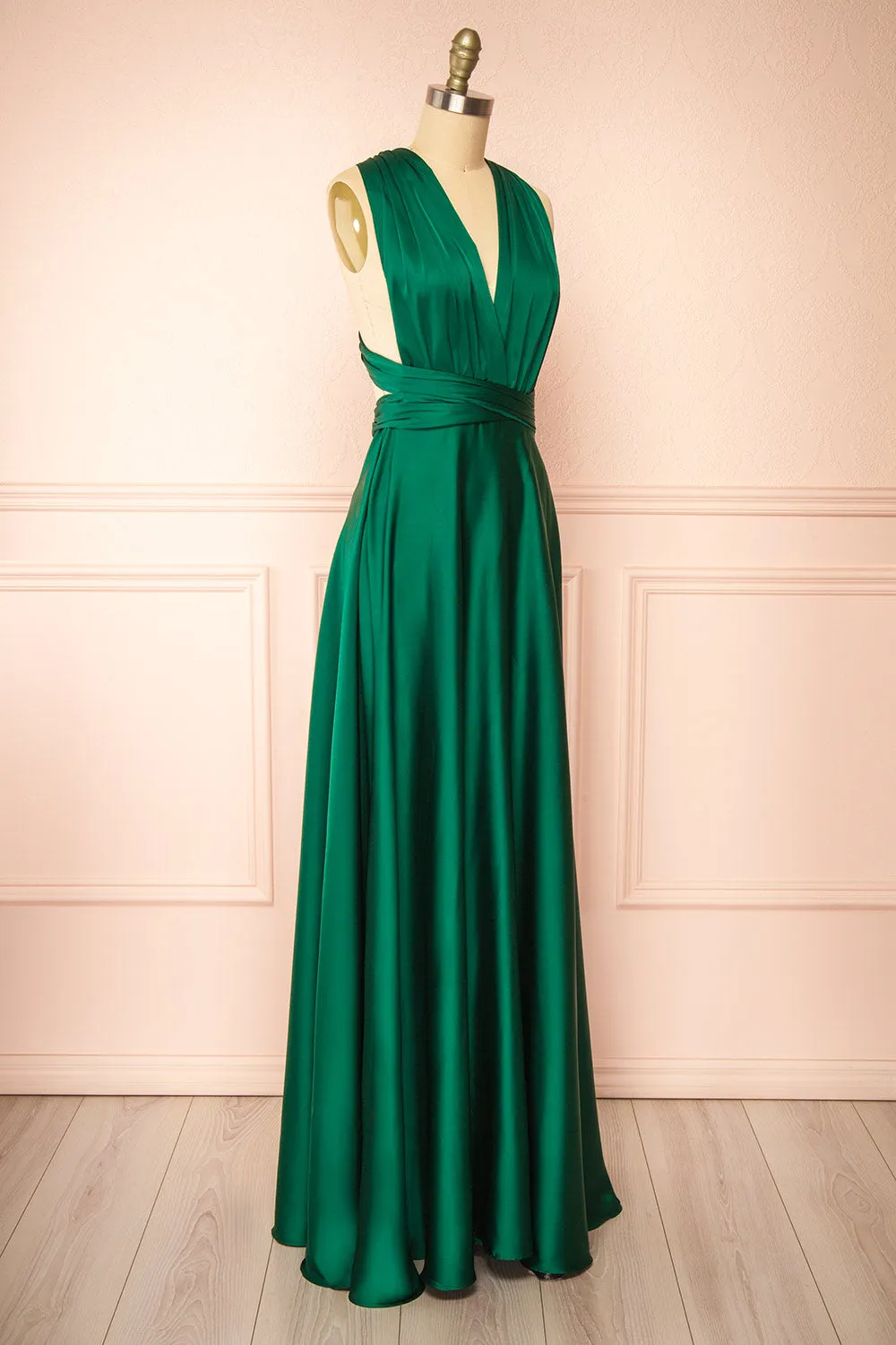 Yayabei | Green Satin Convertible Maxi Dress sold by Boutique 1861 product image thumbnail 4
