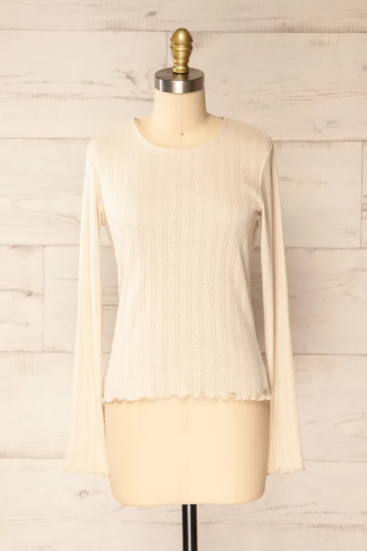Toulon Beige | Long Sleeve Lace-Knit Top sold by Boutique 1861