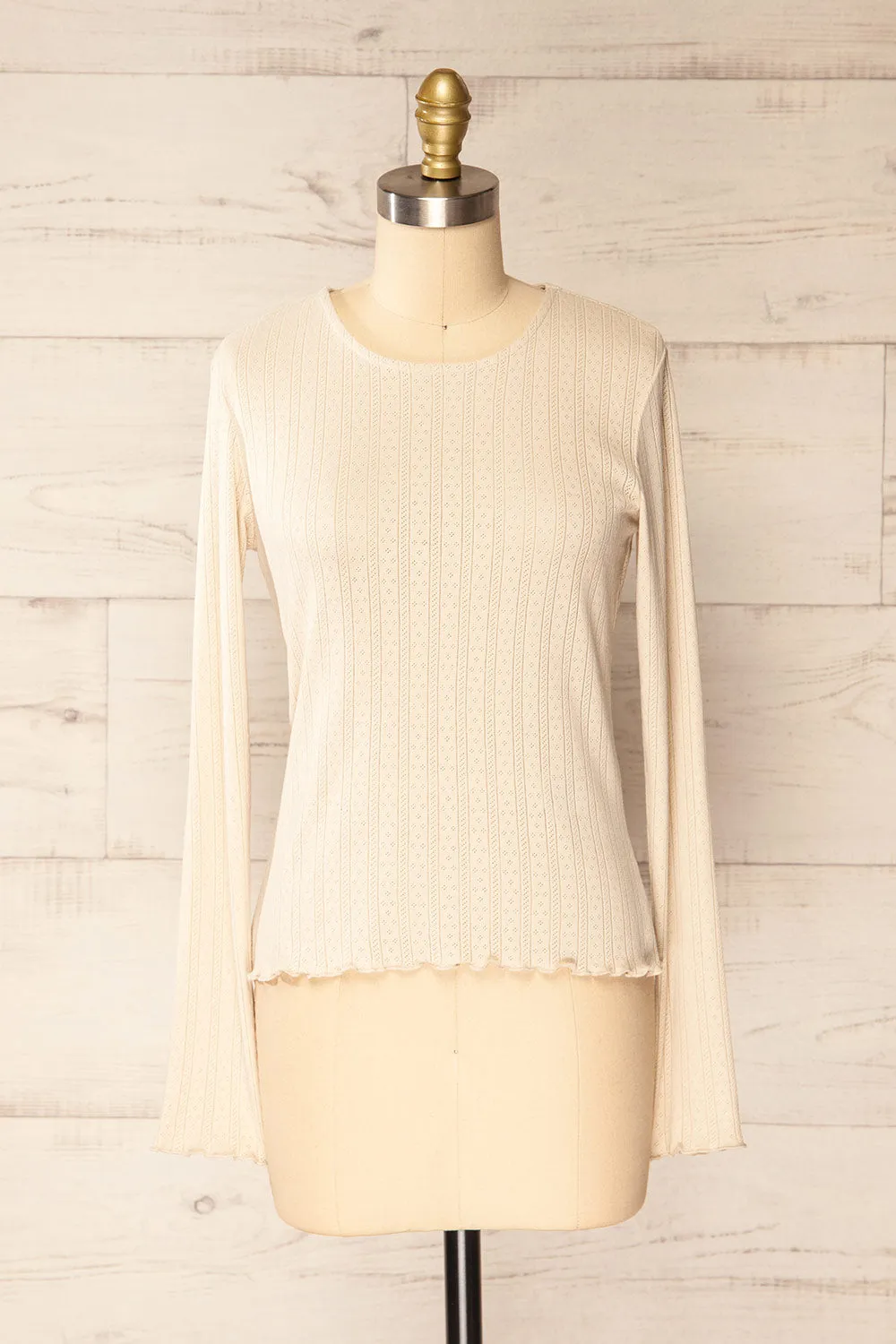 Toulon Beige | Long Sleeve Lace-Knit Top sold by Boutique 1861