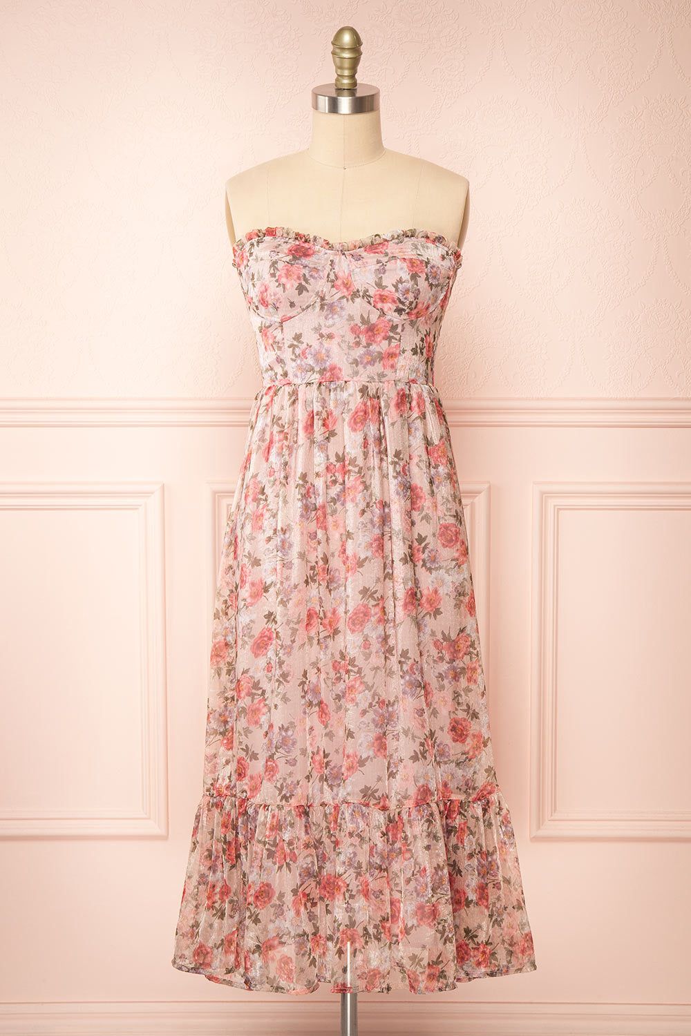 Katara | Bustier Floral Midi Dress w/ Removable Straps sold by Boutique 1861