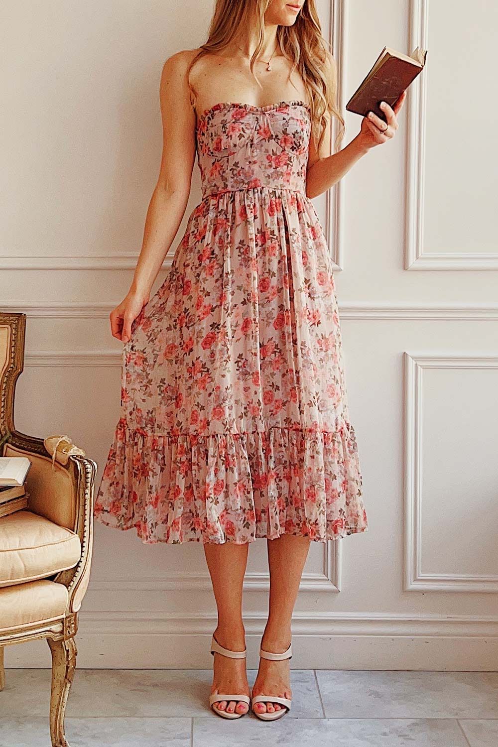 Katara | Bustier Floral Midi Dress w/ Removable Straps sold by Boutique 1861 product image thumbnail 2