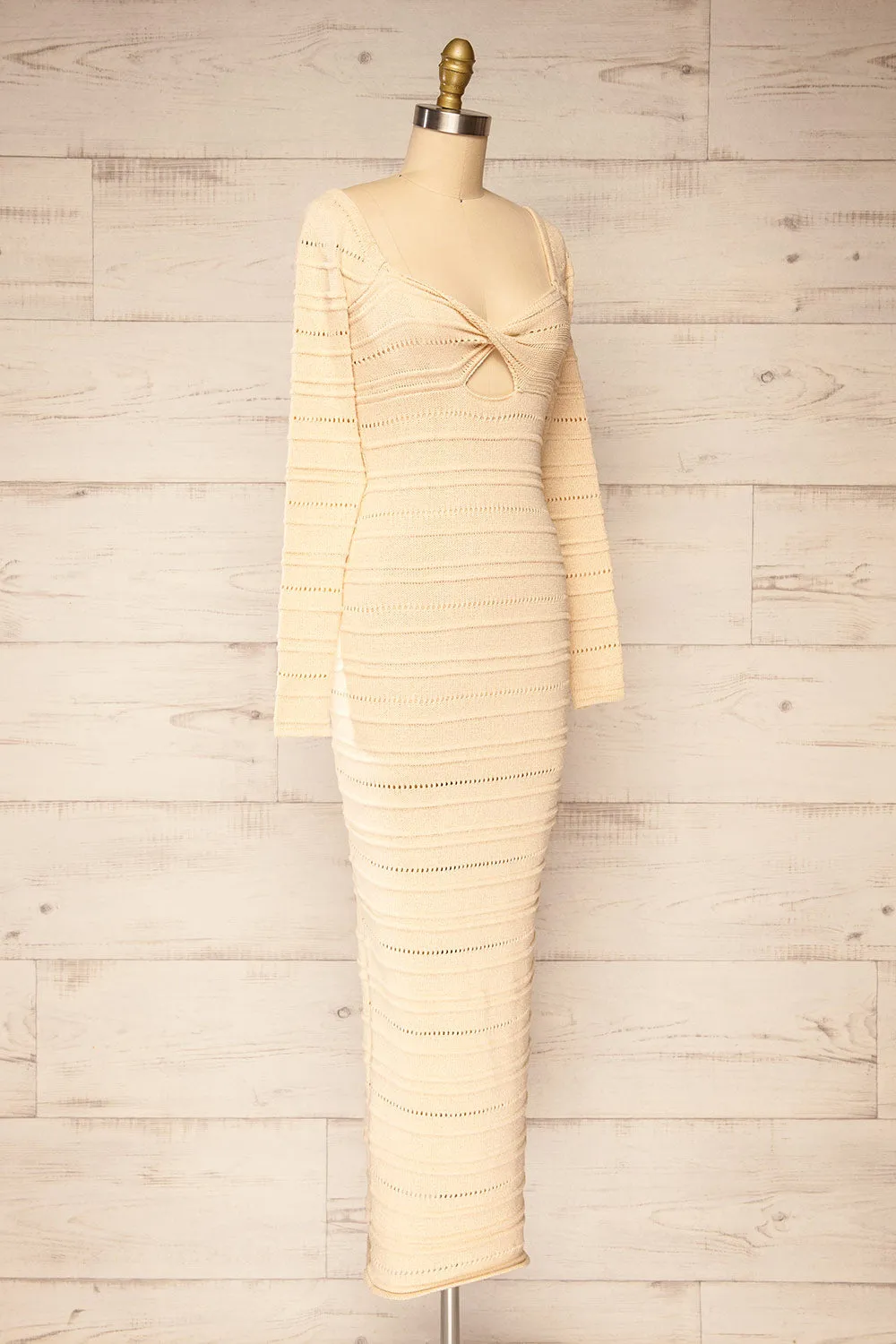 Bangui | Beige Knit Openwork Midi Dress sold by Boutique 1861 product image thumbnail 3