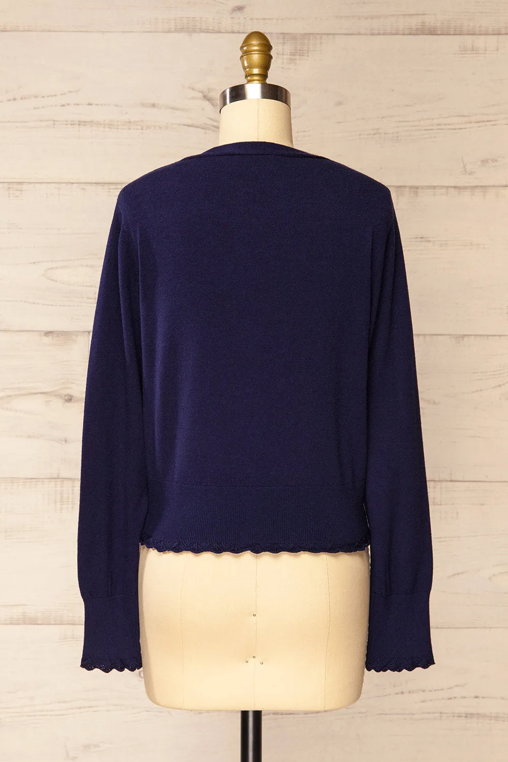 Fortingal | Navy Blue Cardigan w/ Scalloped Hem sold by Boutique 1861 product image thumbnail 5