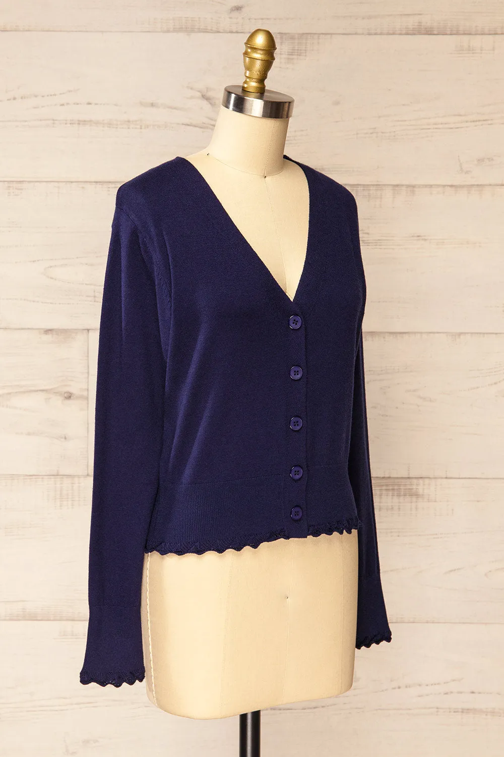 Fortingal | Navy Blue Cardigan w/ Scalloped Hem sold by Boutique 1861 product image thumbnail 3