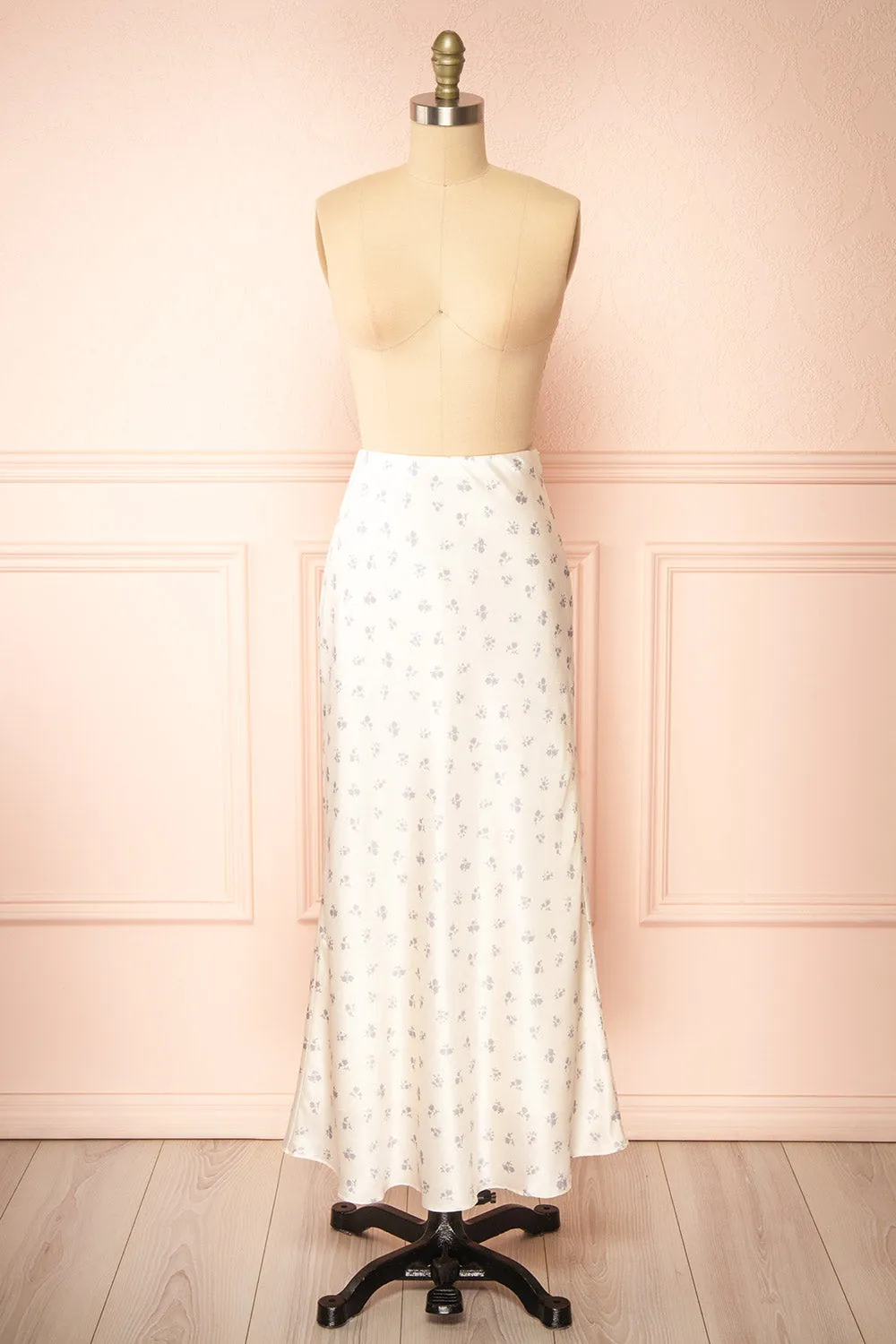 Ewilan | Long Ivory Satin Floral Skirt sold by Boutique 1861