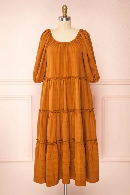 Odalys | Puffy Sleeves Midi Tiered Dress sold by Boutique 1861