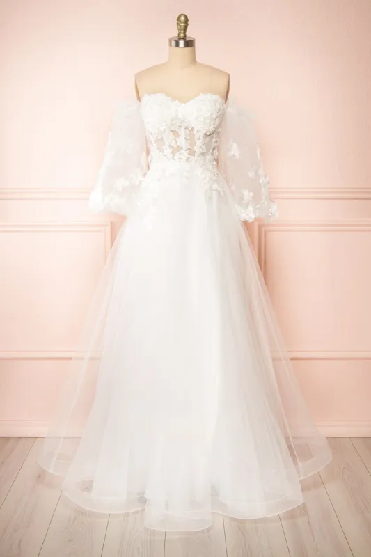 Seyori | Ivory Floral Maxi Gown w/ Detachable Sleeves sold by Boutique 1861