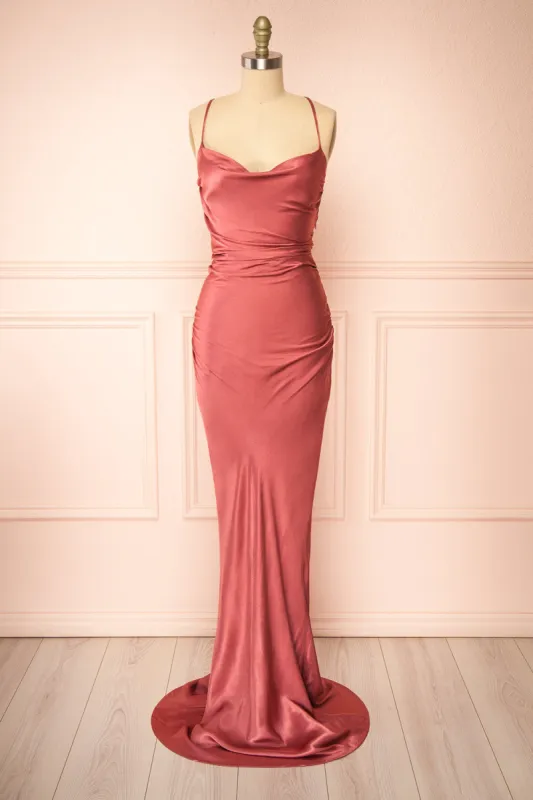 Amana Pink | Maxi Satin Dress w/ Cowl Neck sold by Boutique 1861