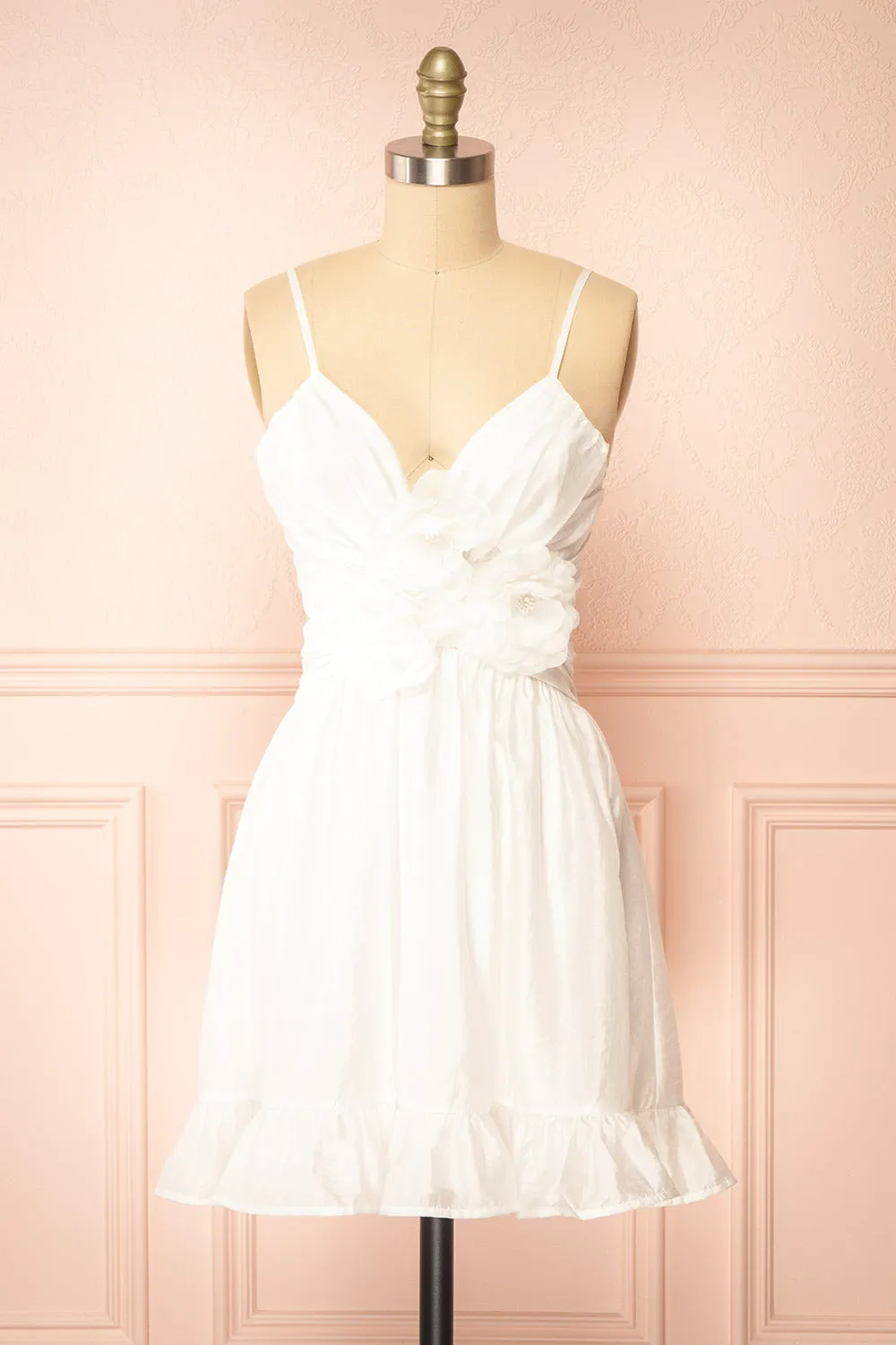 Pattiesun | Short White Dress w/ Flower Appliqués sold by Boutique 1861