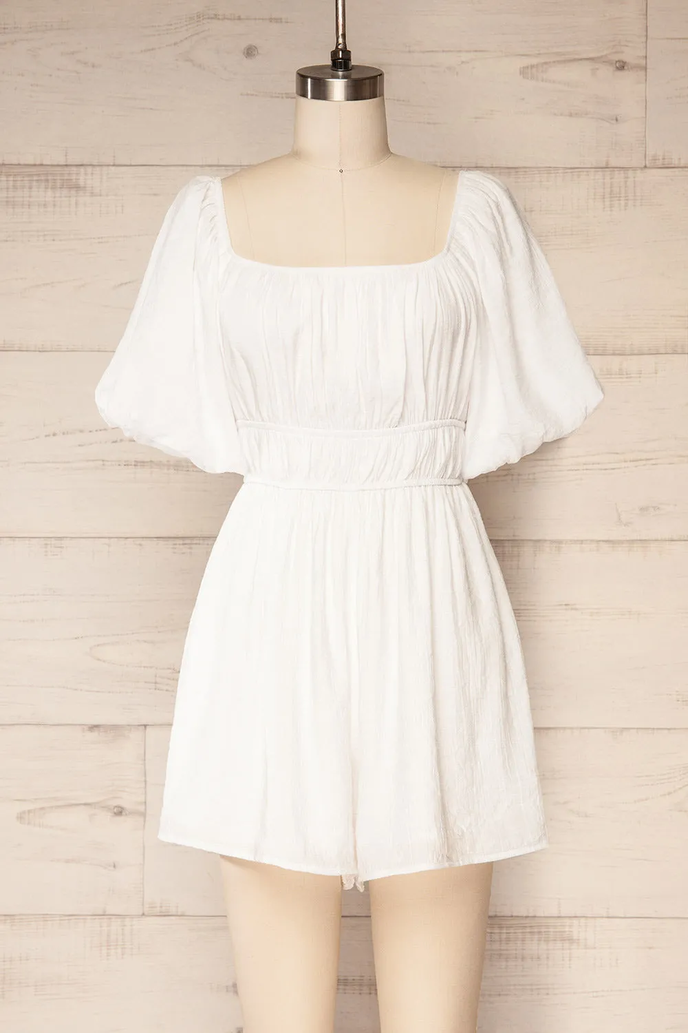 Damascus Ivory | Short Romper w/ Puffy Sleeves sold by Boutique 1861