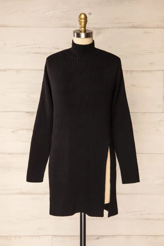 Nalchik Black | Long Ribbed Sweater w/ Slit sold by Boutique 1861